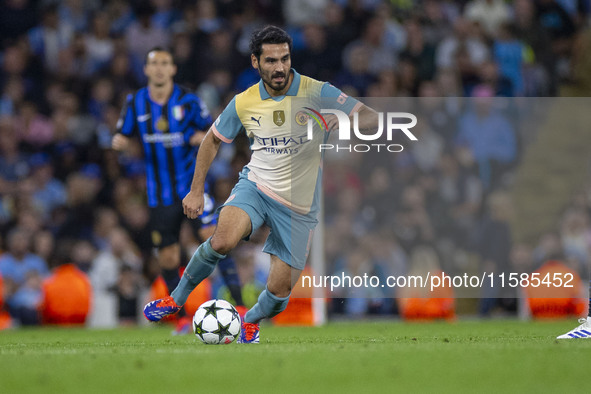 Ilkay Gundogan #19 of Manchester City F.C. during the UEFA Champions League League Stage match between Manchester City and Football Club Int...