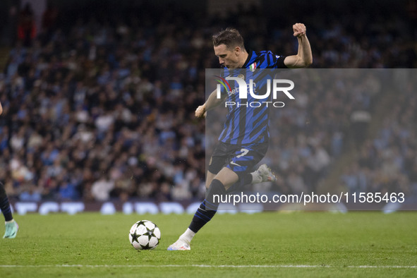 Piotr Zielinski #7 of Inter Milan during the UEFA Champions League group stage match between Manchester City and Football Club Internazional...