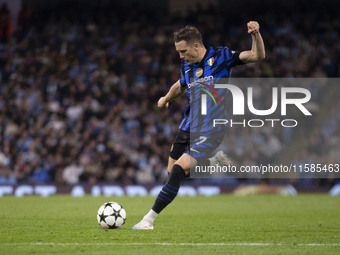 Piotr Zielinski #7 of Inter Milan during the UEFA Champions League group stage match between Manchester City and Football Club Internazional...