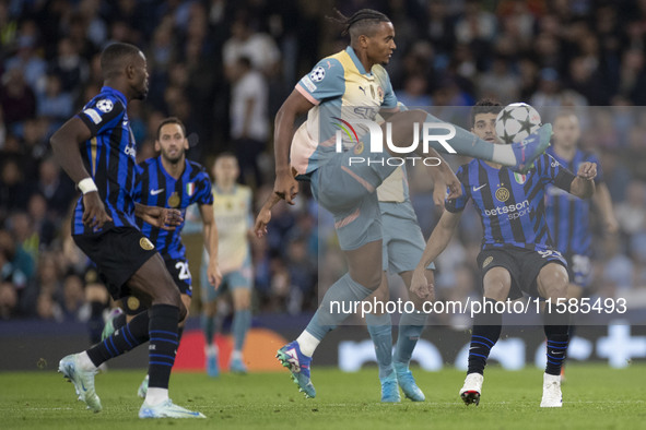 Manuel Akanji #25 of Manchester City F.C. during the UEFA Champions League League Stage match between Manchester City and Football Club Inte...