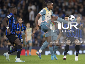 Manuel Akanji #25 of Manchester City F.C. during the UEFA Champions League League Stage match between Manchester City and Football Club Inte...