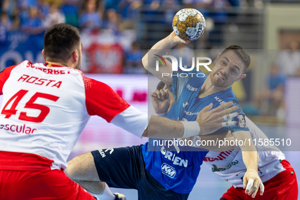 Mitja Janc is playing during the  EHF Champions League Men match between  Orlen Wisla Plock and Dinamo Bucuresti in Plock, Poland on Septemb...