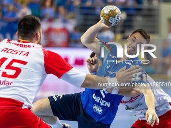 Mitja Janc is playing during the  EHF Champions League Men match between  Orlen Wisla Plock and Dinamo Bucuresti in Plock, Poland on Septemb...