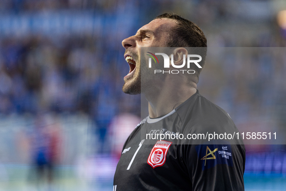 Vladimir Cupara is playing during the  EHF Champions League Men match between  Orlen Wisla Plock and Dinamo Bucuresti in Plock, Poland on Se...