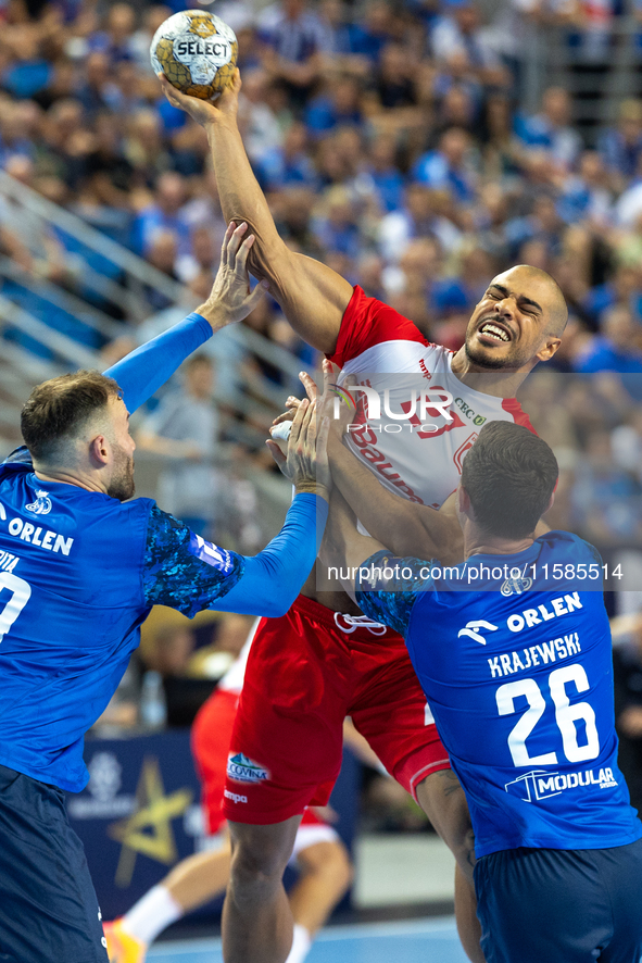 Andre Gomes is playing during the  EHF Champions League Men match between  Orlen Wisla Plock and Dinamo Bucuresti in Plock, Poland on Septem...