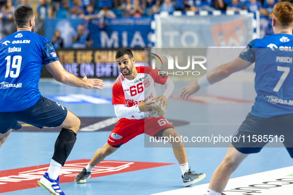 Yoav Lumbroso is playing during the  EHF Champions League Men match between  Orlen Wisla Plock and Dinamo Bucuresti in Plock, Poland on Sept...