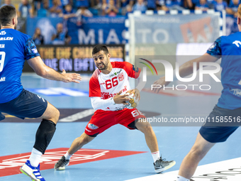 Yoav Lumbroso is playing during the  EHF Champions League Men match between  Orlen Wisla Plock and Dinamo Bucuresti in Plock, Poland on Sept...