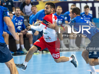 Yoav Lumbroso is playing during the  EHF Champions League Men match between  Orlen Wisla Plock and Dinamo Bucuresti in Plock, Poland on Sept...