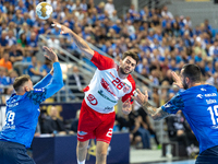 Leon Susnja and  Haniel Vinicius Inoue Langaro are playing during the  EHF Champions League Men match between  Orlen Wisla Plock and Dinamo...