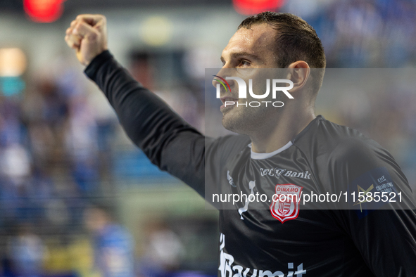 Vladimir Cupara is playing during the  EHF Champions League Men match between  Orlen Wisla Plock and Dinamo Bucuresti in Plock, Poland on Se...