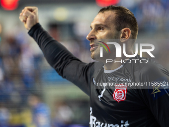 Vladimir Cupara is playing during the  EHF Champions League Men match between  Orlen Wisla Plock and Dinamo Bucuresti in Plock, Poland on Se...