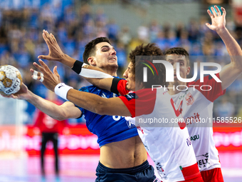 Gergo Fazekas and Ali Ismail Mohamed Zeinelabedin Ali are playing during the  EHF Champions League Men match between  Orlen Wisla Plock and...