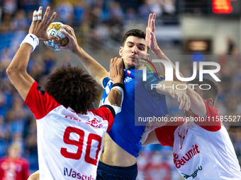 Gergo Fazekas is  playing during the  EHF Champions League Men match between  Orlen Wisla Plock and Dinamo Bucuresti in Plock, Poland on Sep...