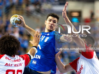 Gergo Fazekas is  playing during the  EHF Champions League Men match between  Orlen Wisla Plock and Dinamo Bucuresti in Plock, Poland on Sep...