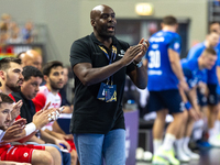 David Davis Camara is reacting  during the  EHF Champions League Men match between  Orlen Wisla Plock and Dinamo Bucuresti in Plock, Poland...