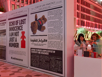 People visit the installation of teddy bears titled ''Echo of Lost Innocence'' at the Barahat Mashaireb open-air gallery to draw attention t...