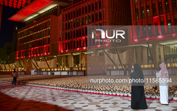 People visit the installation of teddy bears titled ''Echo of Lost Innocence'' at the Barahat Mashaireb open-air gallery to draw attention t...