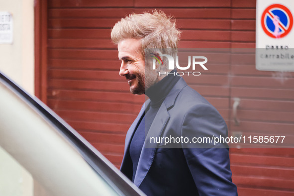 David Beckham leaves the Boss fashion show during the Milan Womenswear Spring/Summer 2025 in Milan, Italy, on September 18, 2024 