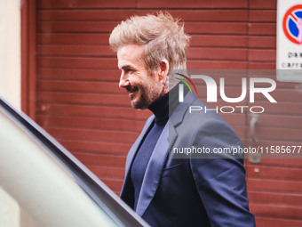 David Beckham leaves the Boss fashion show during the Milan Womenswear Spring/Summer 2025 in Milan, Italy, on September 18, 2024 (