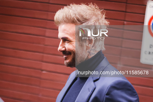 David Beckham leaves the Boss fashion show during the Milan Womenswear Spring/Summer 2025 in Milan, Italy, on September 18, 2024 