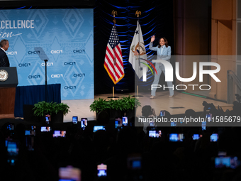 Rep. Adriano Espaillat (D-NY) introduces Vice President and Democratic presidential nominee Kamala Harris to deliver remarks at the annual c...