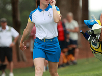 GAINESVILLE, VIRGINIA - SEPTEMBER 13: Leona Maguire of Team Europe walks on the second hole during Fourball Matches on Day One of the Solhei...