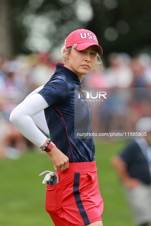 GAINESVILLE, VIRGINIA - SEPTEMBER 13: Nelly Korda of the United States waits on the second hole during Fourball Matches on Day One of the So...