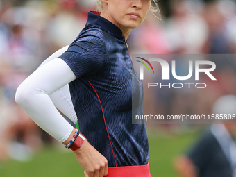 GAINESVILLE, VIRGINIA - SEPTEMBER 13: Nelly Korda of the United States waits on the second hole during Fourball Matches on Day One of the So...