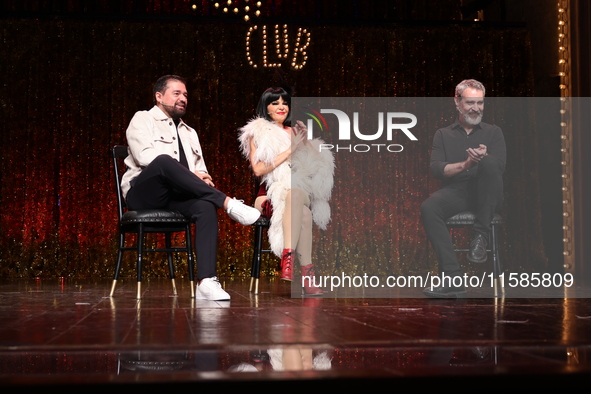 Claudio Carrera Valdes, Itati Cantoral, and Mauricio Garcia Lozano attend the press conference 'Cabaret: The Broadway Musical' to announce I...