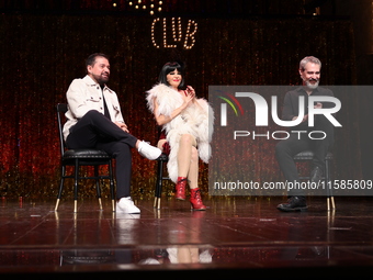 Claudio Carrera Valdes, Itati Cantoral, and Mauricio Garcia Lozano attend the press conference 'Cabaret: The Broadway Musical' to announce I...