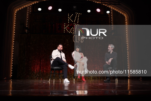 Claudio Carrera Valdes, Itati Cantoral, and Mauricio Garcia Lozano attend the press conference 'Cabaret: The Broadway Musical' to announce I...