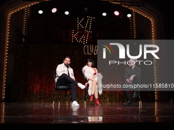 Claudio Carrera Valdes, Itati Cantoral, and Mauricio Garcia Lozano attend the press conference 'Cabaret: The Broadway Musical' to announce I...