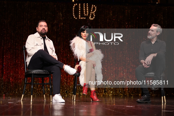 Claudio Carrera Valdes, Itati Cantoral, and Mauricio Garcia Lozano attend the press conference 'Cabaret: The Broadway Musical' to announce I...