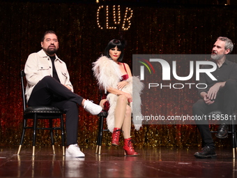 Claudio Carrera Valdes, Itati Cantoral, and Mauricio Garcia Lozano attend the press conference 'Cabaret: The Broadway Musical' to announce I...