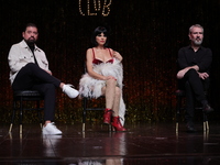 Claudio Carrera Valdes, Itati Cantoral, and Mauricio Garcia Lozano attend the press conference 'Cabaret: The Broadway Musical' to announce I...