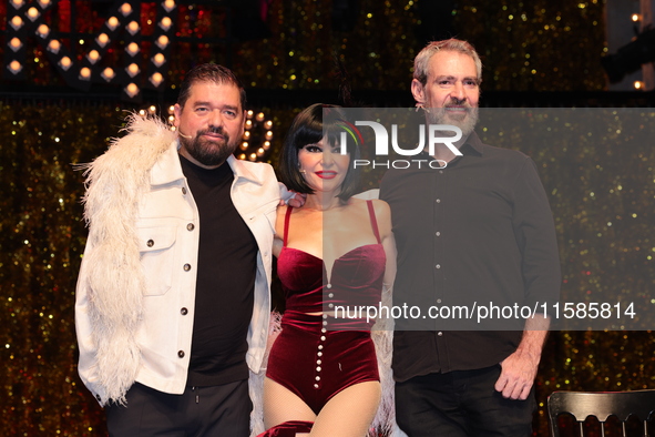 Claudio Carrera Valdes, Itati Cantoral, and Mauricio Garcia Lozano attend the press conference 'Cabaret: The Broadway Musical' to announce I...