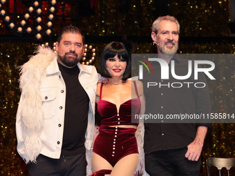 Claudio Carrera Valdes, Itati Cantoral, and Mauricio Garcia Lozano attend the press conference 'Cabaret: The Broadway Musical' to announce I...