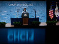 Vice President and Democratic presidential nominee Kamala Harris delivers remarks at the annual conference of the Congressional Hispanic Cau...