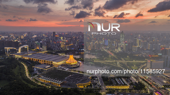 A night view of the permanent venue of the ASEAN Expo in Nanning, Guangxi province, China, on August 9, 2024. 