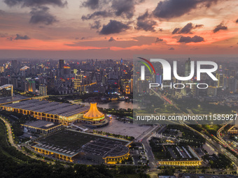 A night view of the permanent venue of the ASEAN Expo in Nanning, Guangxi province, China, on August 9, 2024. (