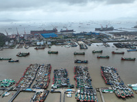 A large number of fishing boats moor at Shenjiamen Fishing Port to take shelter from Typhoon Pulasan in Zhoushan, China, on September 19, 20...