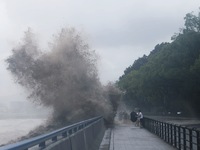 The Qiantang River tide causes huge waves in the Hangzhou section due to the impact of Typhoon ''Pulasan'', which is about to make landfall...