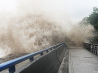 The Qiantang River tide causes huge waves in the Hangzhou section due to the impact of Typhoon ''Pulasan'', which is about to make landfall...