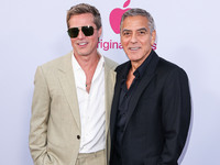 Brad Pitt and George Clooney arrive at the Los Angeles Premiere Of Apple TV+'s 'Wolfs' held at the TCL Chinese Theatre IMAX on September 18,...