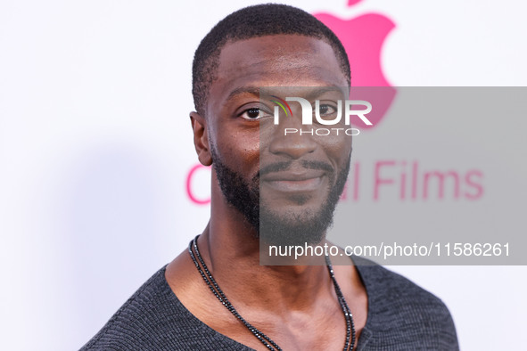 Aldis Hodge arrives at the Los Angeles Premiere Of Apple TV+'s 'Wolfs' held at the TCL Chinese Theatre IMAX on September 18, 2024 in Hollywo...