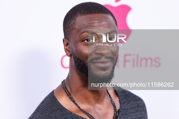 Aldis Hodge arrives at the Los Angeles Premiere Of Apple TV+'s 'Wolfs' held at the TCL Chinese Theatre IMAX on September 18, 2024 in Hollywo...