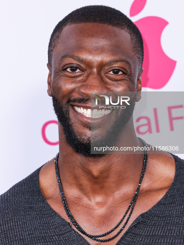 Aldis Hodge arrives at the Los Angeles Premiere Of Apple TV+'s 'Wolfs' held at the TCL Chinese Theatre IMAX on September 18, 2024 in Hollywo...