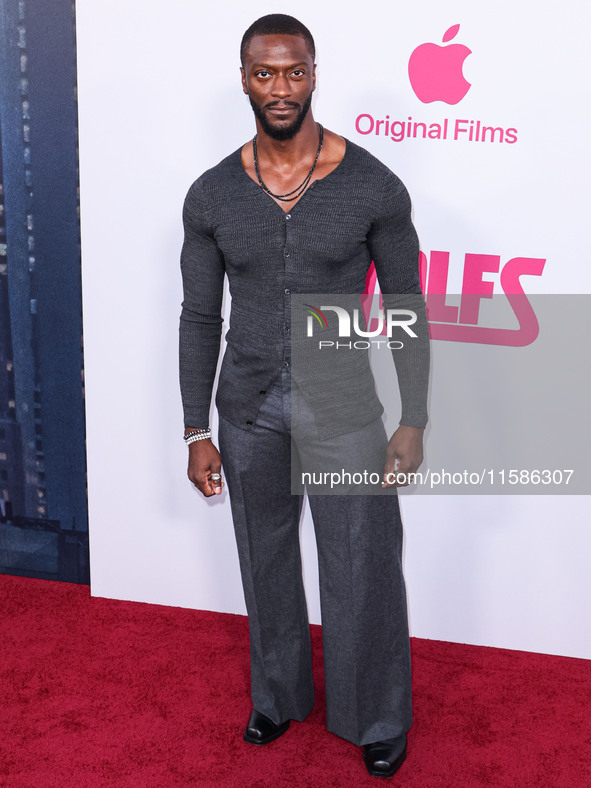 Aldis Hodge arrives at the Los Angeles Premiere Of Apple TV+'s 'Wolfs' held at the TCL Chinese Theatre IMAX on September 18, 2024 in Hollywo...