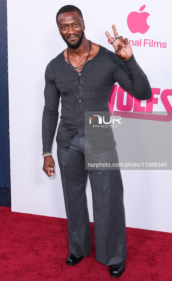 Aldis Hodge arrives at the Los Angeles Premiere Of Apple TV+'s 'Wolfs' held at the TCL Chinese Theatre IMAX on September 18, 2024 in Hollywo...