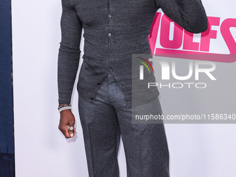 Aldis Hodge arrives at the Los Angeles Premiere Of Apple TV+'s 'Wolfs' held at the TCL Chinese Theatre IMAX on September 18, 2024 in Hollywo...